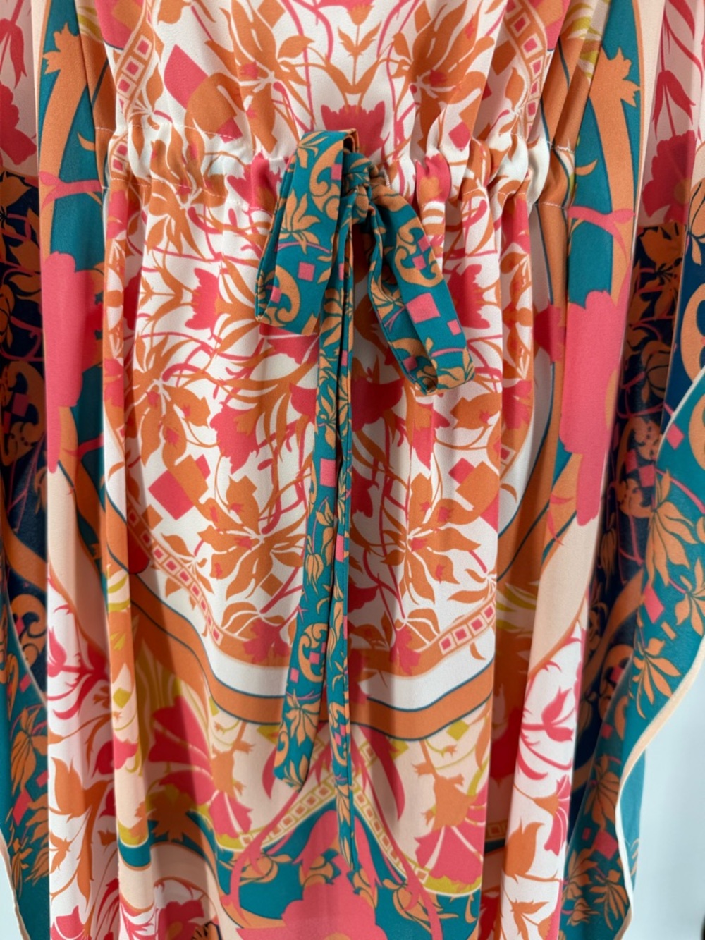 BCBGMAXAZRIA Inesa Floral Kaftan Tunic Kimono Coral Print Mini Dress Size XS - Picture 4 of 12